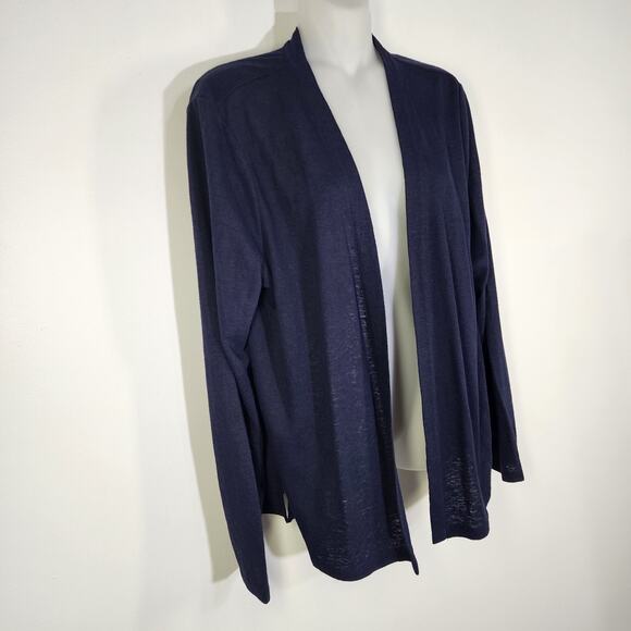 Talbots Womens Cardigan Sweater Medium Blue Linen Blend Long Sleeve Open Front - Picture 4 of 9
